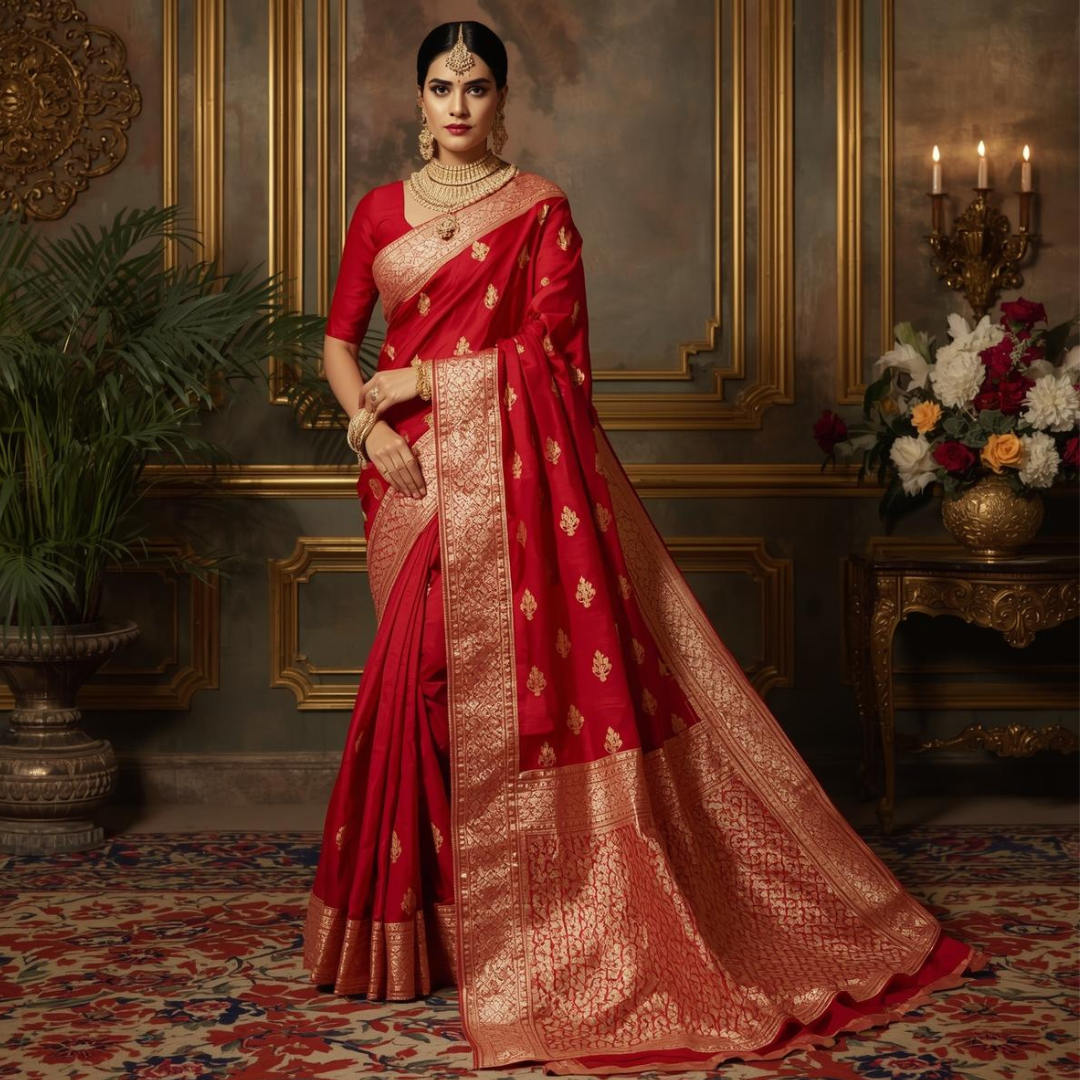 Wedding Red Kanjivaram Silk Sarees by House of Hind Online