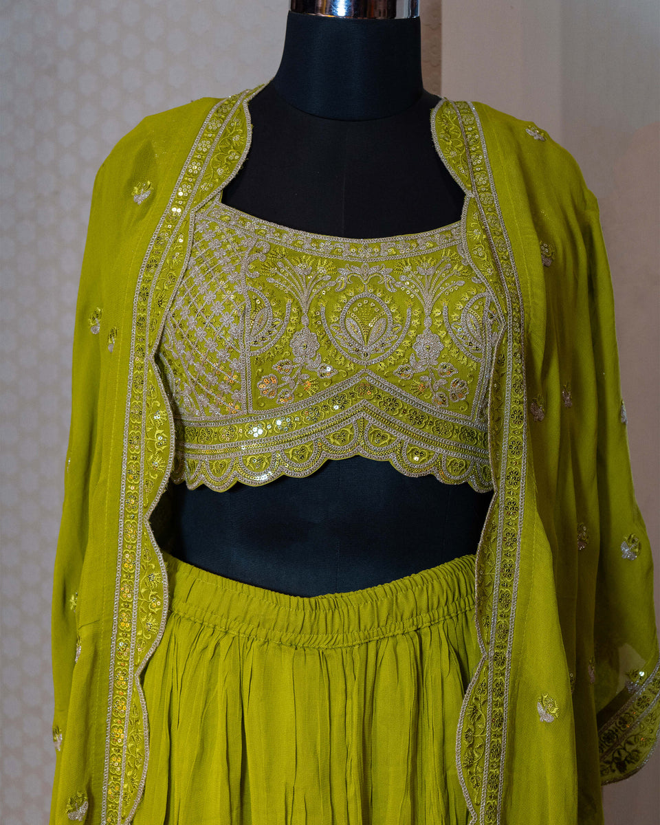 Parrot Green Indo-Western Three-Piece Dress House of Hind Parrot Green Indo-Western Three-Piece Dress House of Hind
