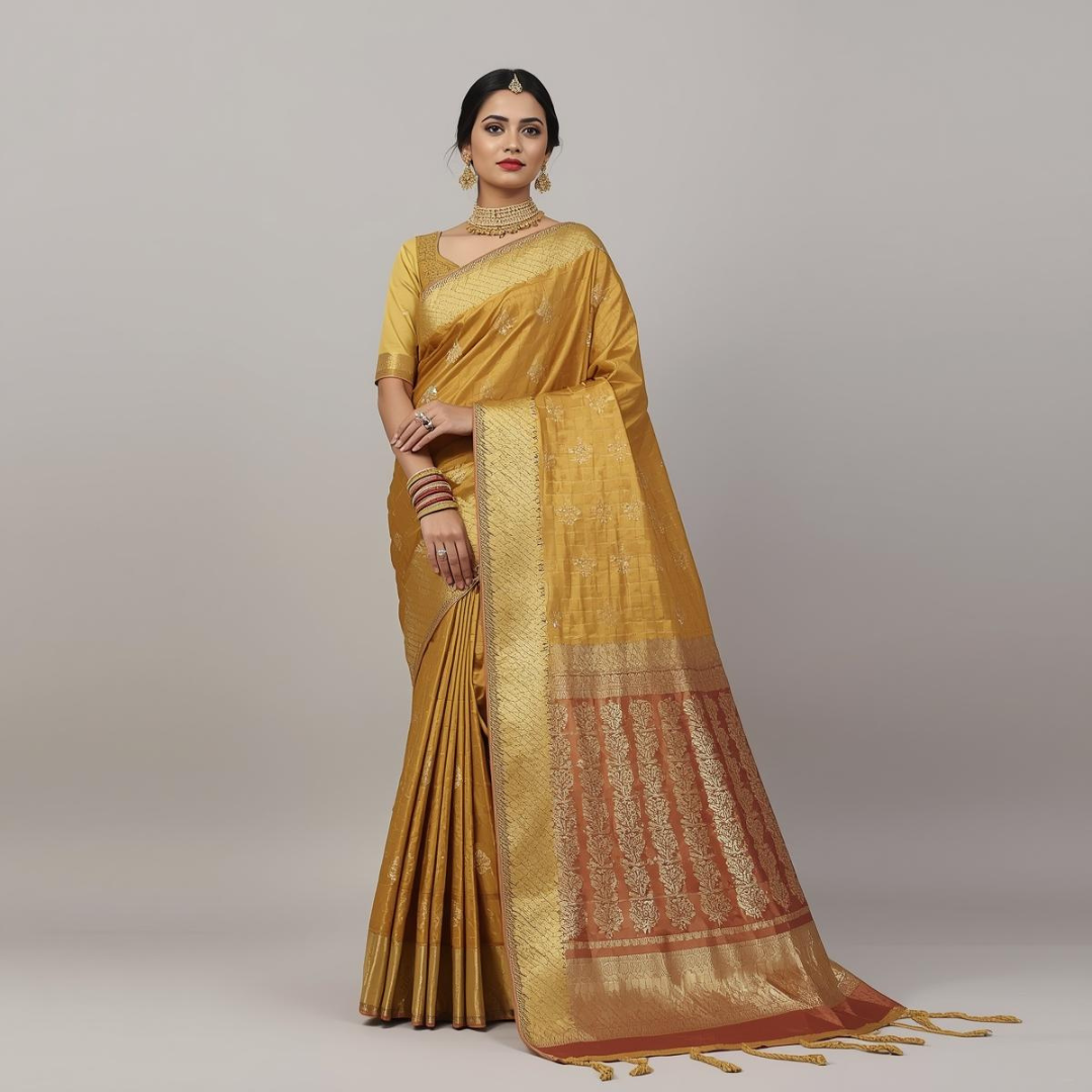 South Indian Bridal Fashion & Golden Kanjivaram Saree | House of Hind