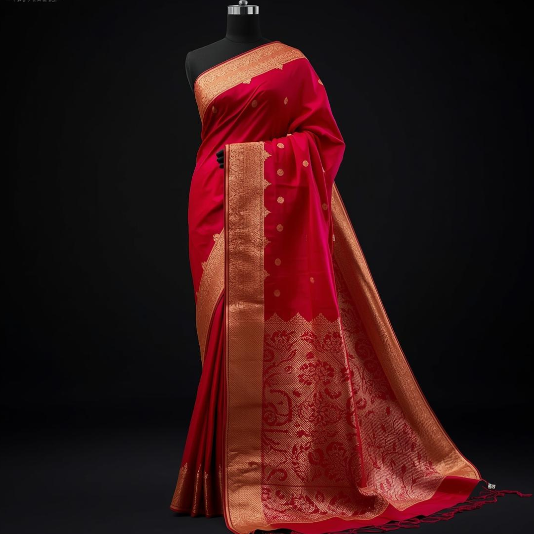 Red Kanjivaram Saree with Rich Gold Border House of Hind