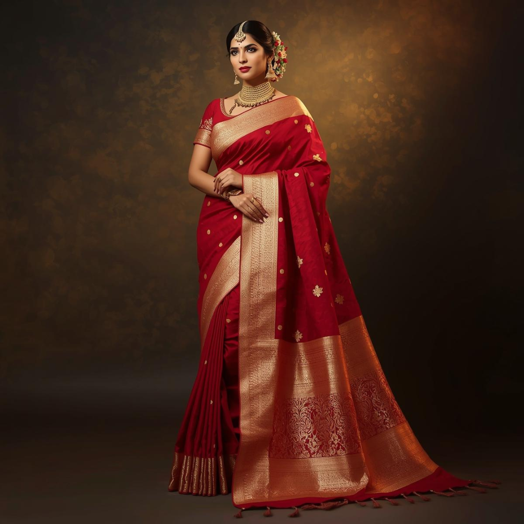 Red Kanjivaram Saree Under Budget by House of Hind Store