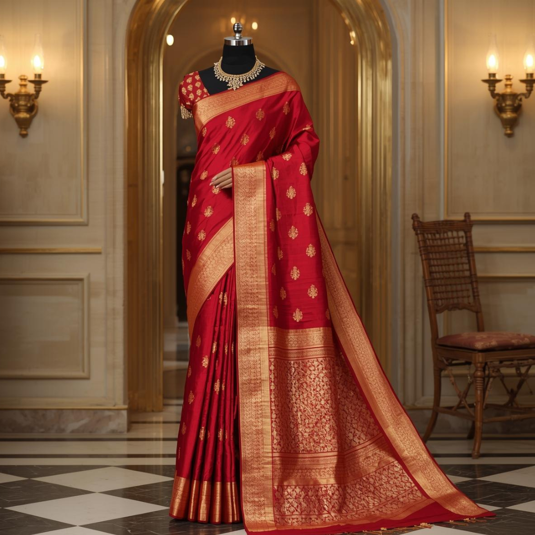 Traditional Kanchi Pattu Red Sarees by House of Hind
