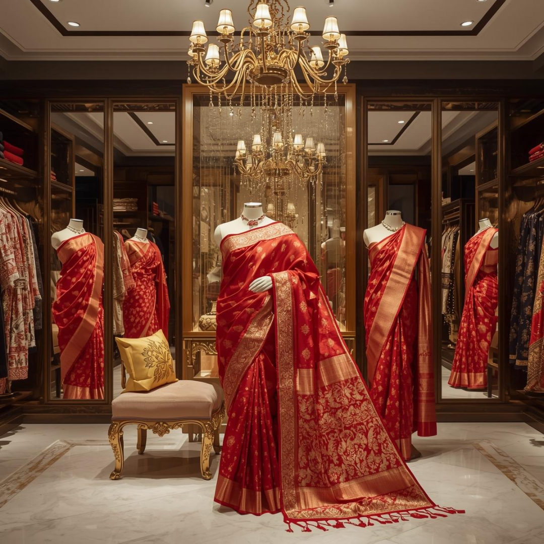 Designer Red Kanjivaram Sarees with Zari House of Hind