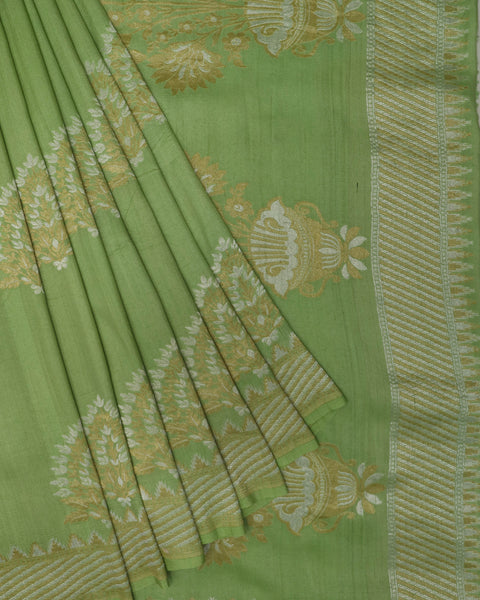 green linen saree