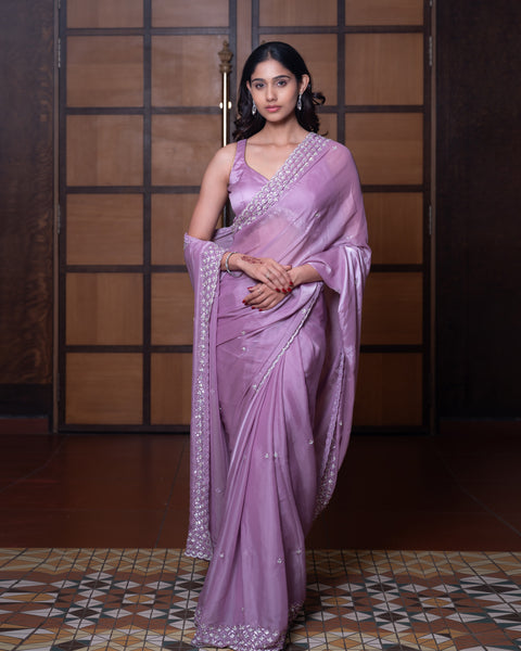 Lavender Designer Crepe Saree with Stone Work - The Vivaah Edit Cocktail Special