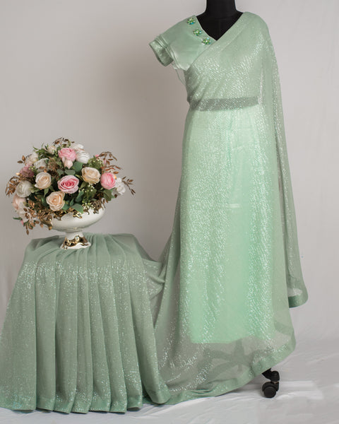 Pastel Green Designer Sequin Saree