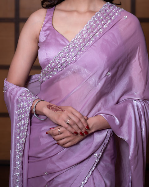 Lavender Designer Crepe Saree with Stone Work - The Vivaah Edit Cocktail Special