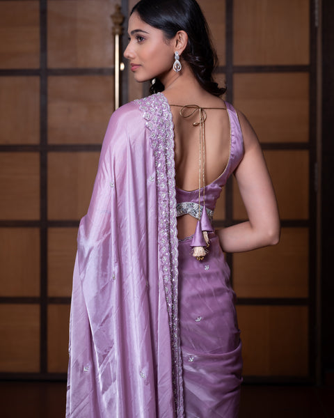 Lavender Designer Crepe Saree with Stone Work - The Vivaah Edit Cocktail Special