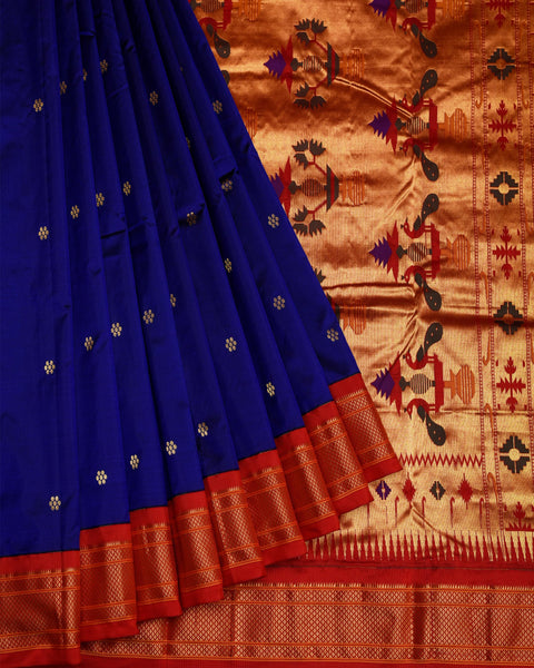 Royal Blue Pure Silk 9 Yards Paithani