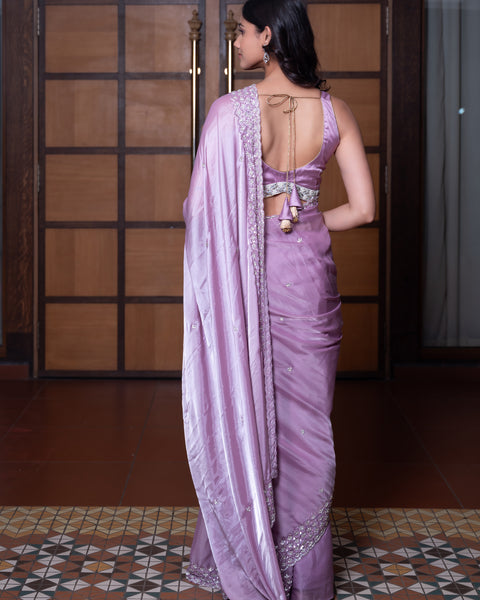 Lavender Designer Crepe Saree with Stone Work - The Vivaah Edit Cocktail Special