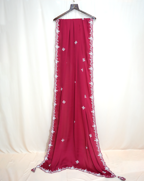 Red Satin Saree with Embroidered Blouse