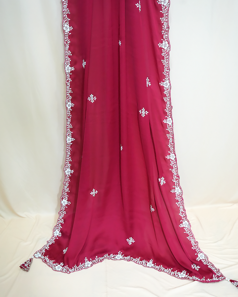 Red Satin Saree with Embroidered Blouse