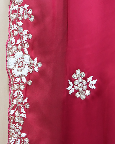 Red Satin Saree with Embroidered Blouse