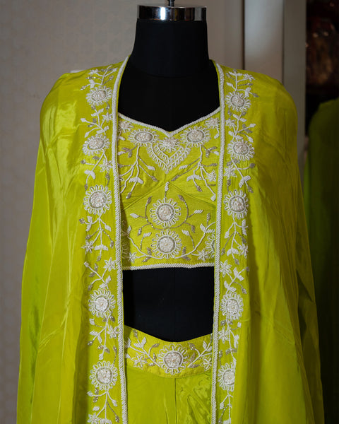 Lemon Green Three-Piece Indo-Western Outfit