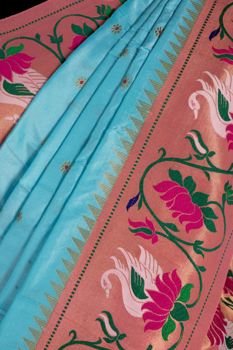 Rajhans Sky Blue Pure Silk Paithani Saree with Meena Butta
