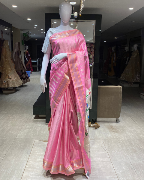 Baby Pink Pure Silk Saree with Designer Border and Pallu