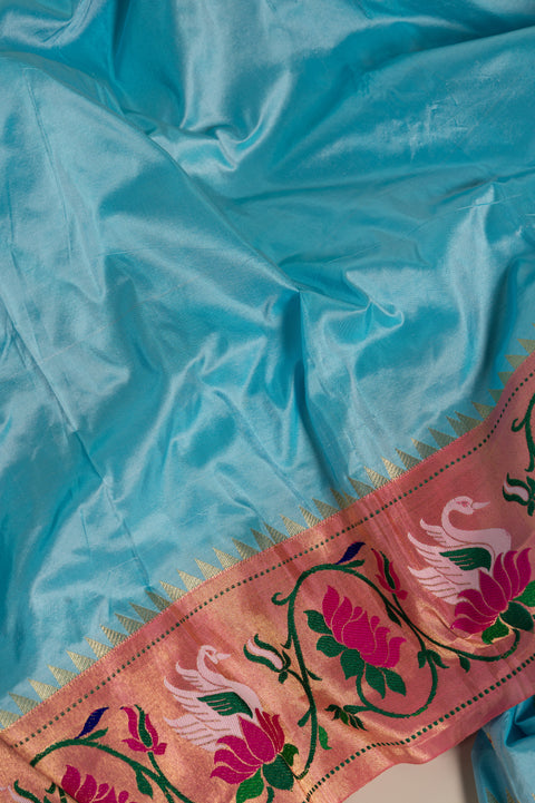 Rajhans Sky Blue Pure Silk Paithani Saree with Meena Butta