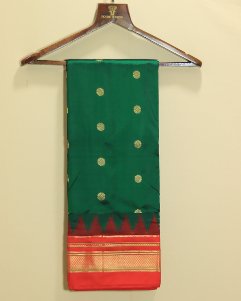 Green Grace with Vibrant Red Zari Border Kanjivaram 10 Yard Pure Silk Saree