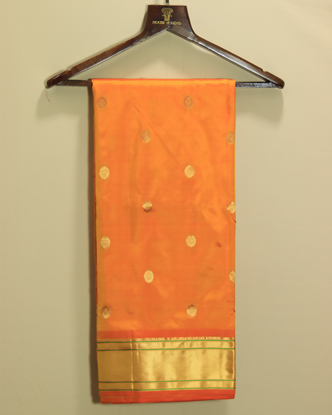 Orange Glow with Lustrous Gold Border 9 Yard Kanjivaram Saree