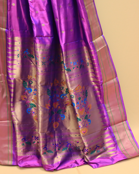 Royal Violet Splendor with Elegant Silver Zari Paithani Saree