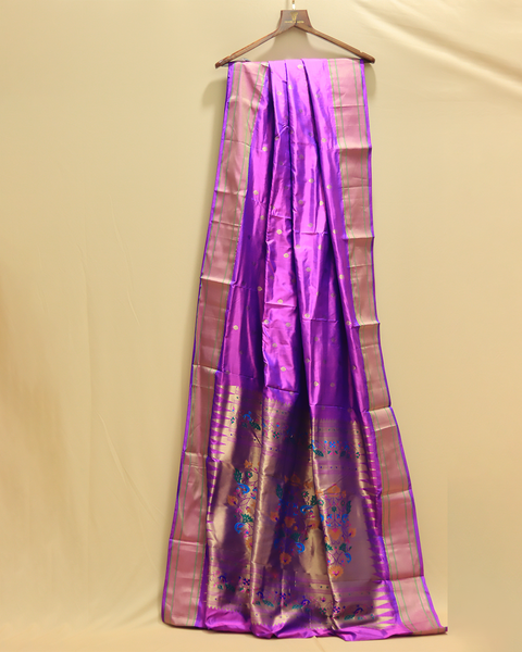 Royal Violet Splendor with Elegant Silver Zari Paithani Saree