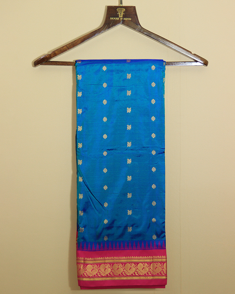 Royal Blue 10-Yard Silk Saree With Red Border