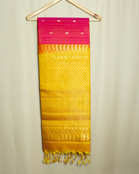 Elegant Rani Pink Soft Silk Saree with Contrast Yellow Border