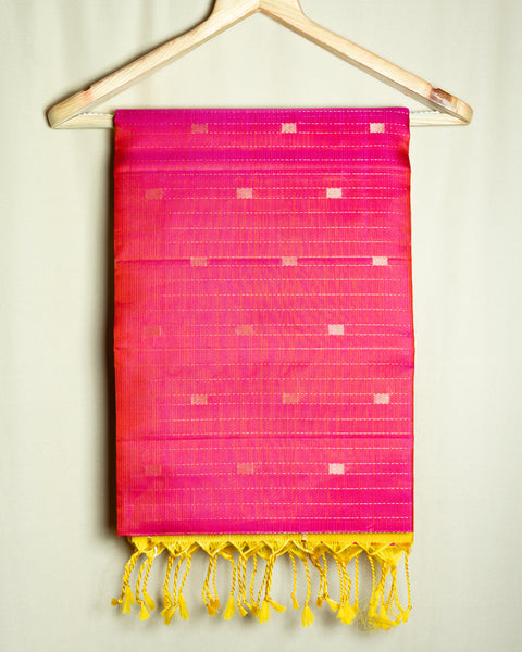 Elegant Rani Pink Soft Silk Saree with Contrast Yellow Border