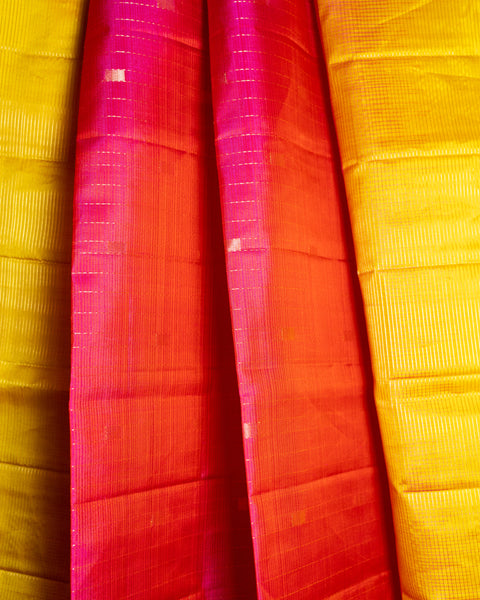 Elegant Rani Pink Soft Silk Saree with Contrast Yellow Border