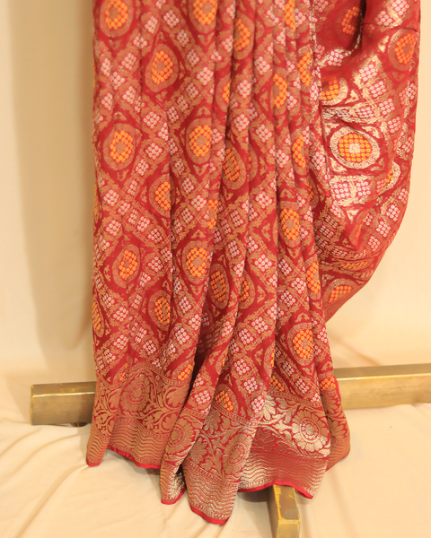 Maroon Bandhani Khaddi Georgette Saree