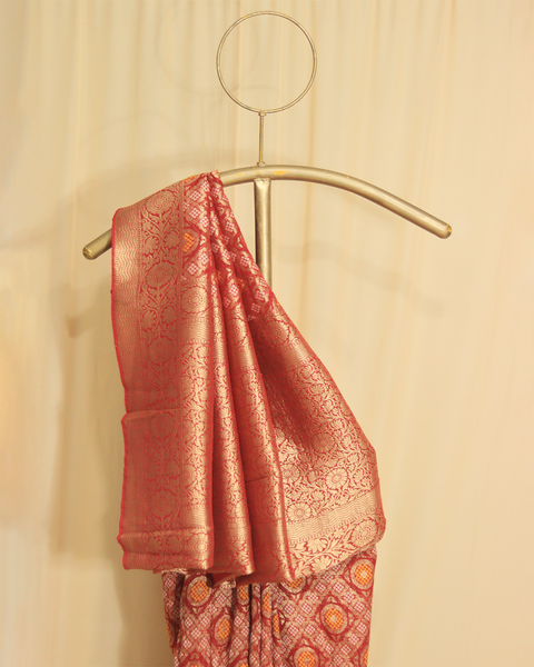 Maroon Bandhani Khaddi Georgette Saree