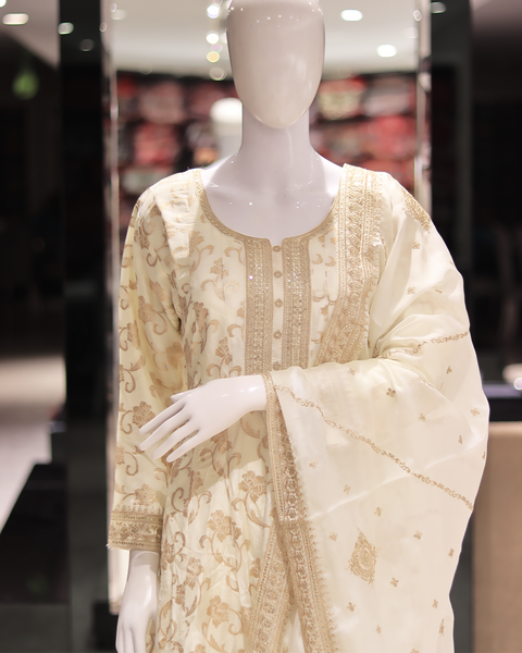 Beige Color Raw Silk Anarkali Suit