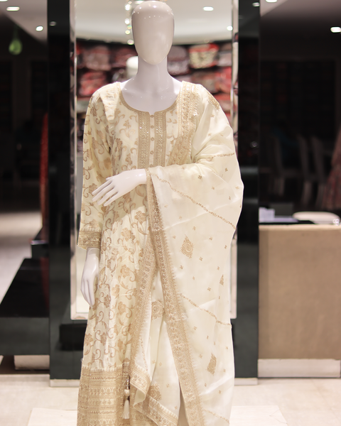 Beige Color Raw Silk Anarkali Suit