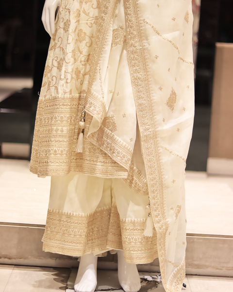 Beige Color Raw Silk Anarkali Suit