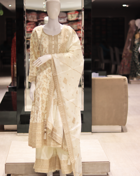 Beige Color Raw Silk Anarkali Suit