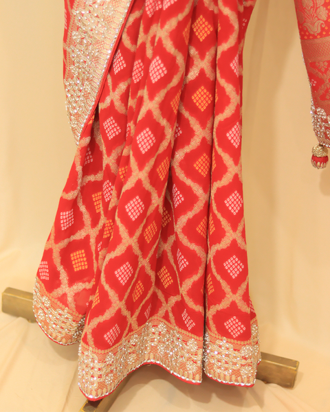 Red Designer Bandhani Saree