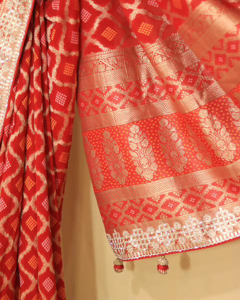 Red Designer Bandhani Saree