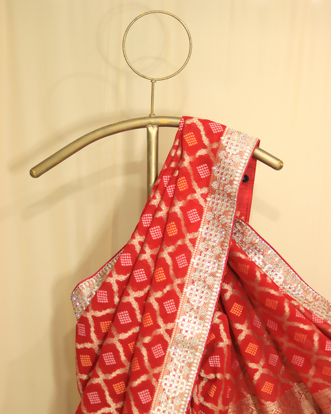 Red Designer Bandhani Saree