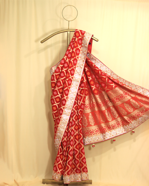 Red Designer Bandhani Saree