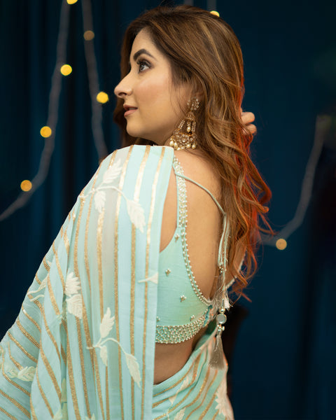 Aquamarine Designer Georgette Saree with Thread and Zari Work