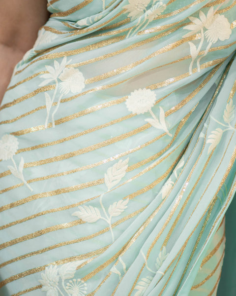 Aquamarine Designer Georgette Saree with Thread and Zari Work