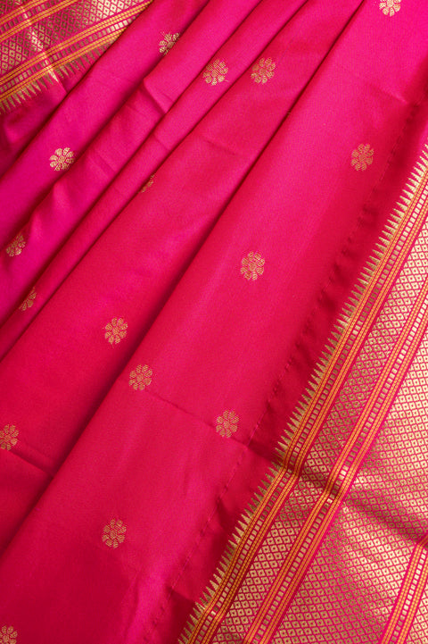 Rani Pink Pure Silk Paithani Saree with Golden Chatai Border