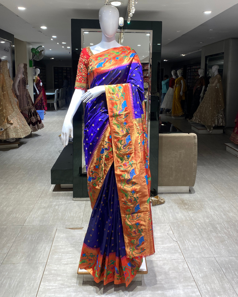 Royal Blue Pure Silk Paithani with Designer Border and Pallu