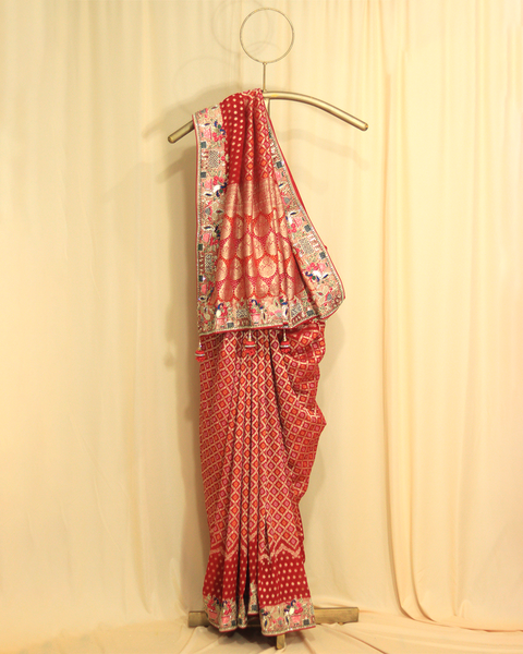 Red Designer Bandhani Saree for Weddings