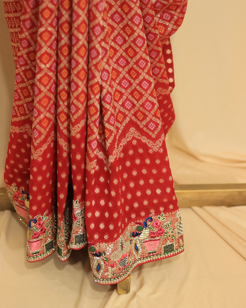 Red Designer Bandhani Saree for Weddings