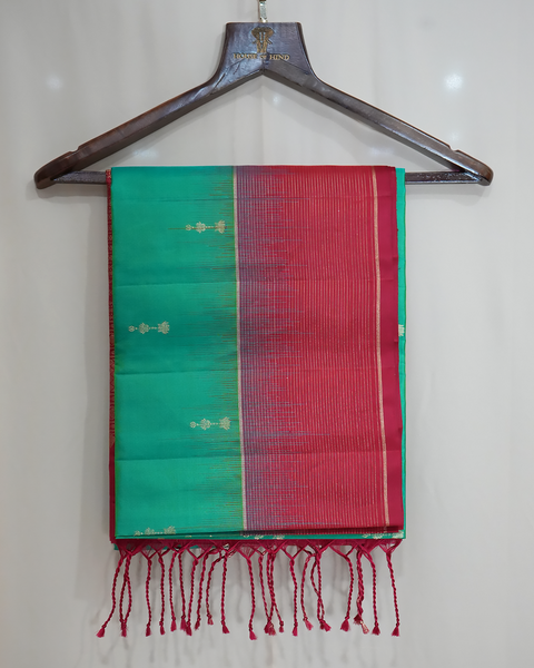 Emerald Grace Soft Pure Silk Saree with Red Border