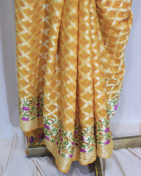 Mustard Yellow Bandhani Khaddi Georgette Saree