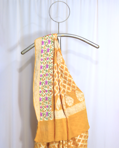 Mustard Yellow Bandhani Khaddi Georgette Saree