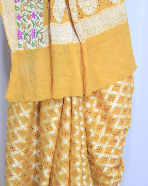 Mustard Yellow Bandhani Khaddi Georgette Saree