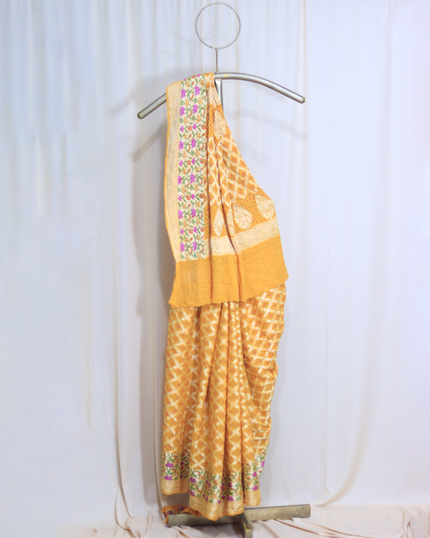 Mustard Yellow Bandhani Khaddi Georgette Saree